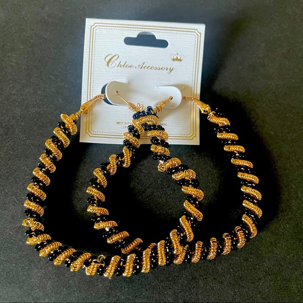 New Black and Gold Heart Shaped Hoop Earrings